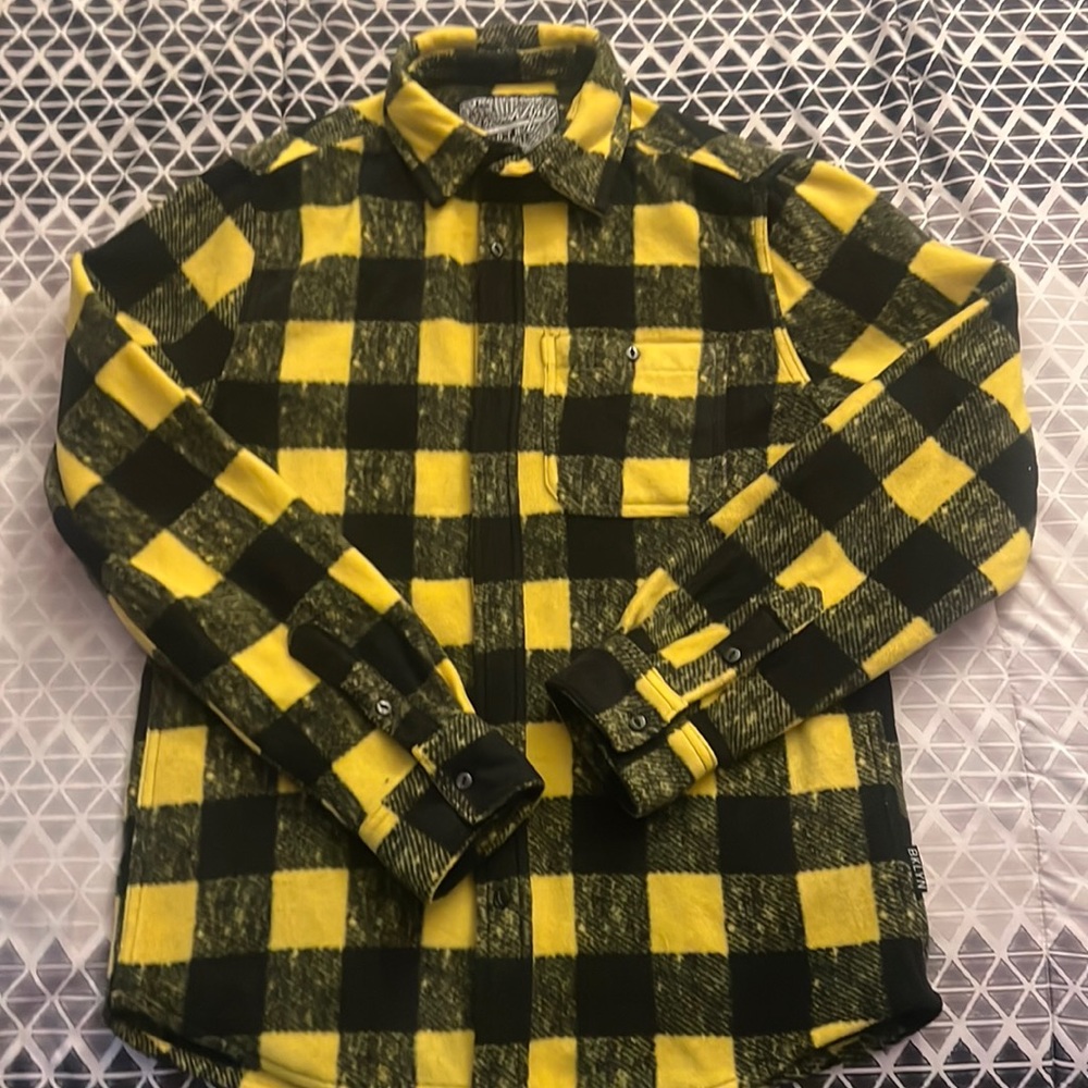 Black and yellow plaid cloth button up shirt